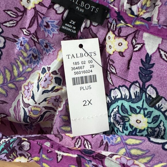 Talbots Top 2X Floral Ruffle Sleeve Floret Medallion Multicolored NWT TP-3415 - Picture 7 of 8